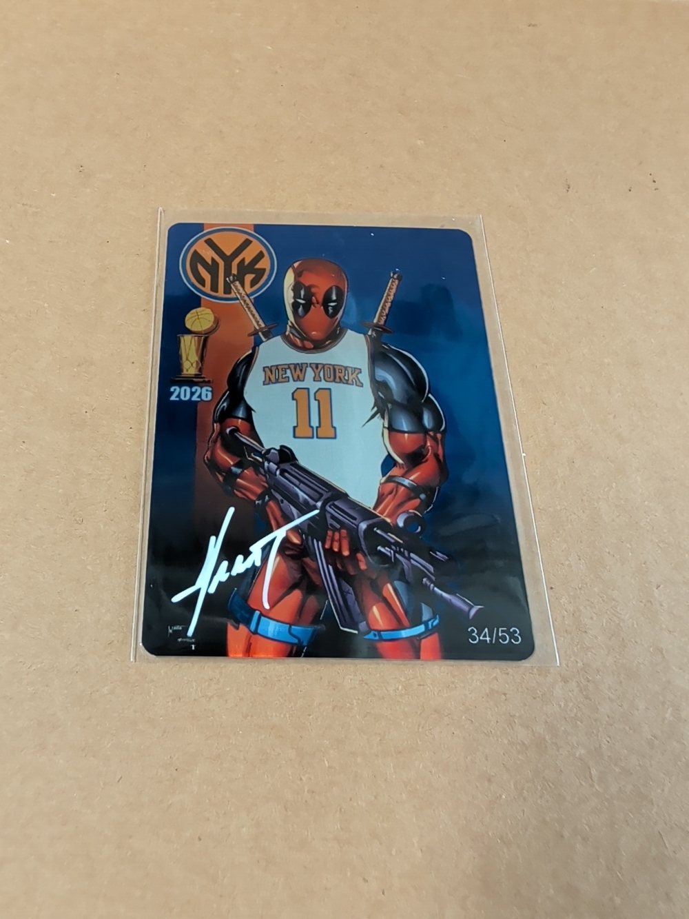 Deadpool New York Knicks METAL CARD SIGNED BY "Marat Mychaels"  Oakley 34